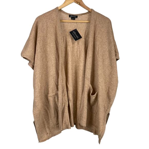 Phenix NWT 100% Cashmere Jersey Wrap Shawl Cardigan Sweater Camel Pocket Size OS - Picture 2 of 8
